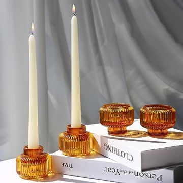 Woho Amber Candlestick Holders Set of 4 for Decor