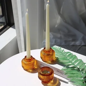 Woho Amber Candlestick Holders Set of 4 for Decor