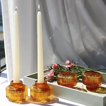 Woho Amber Candlestick Holders Set of 4 for Decor