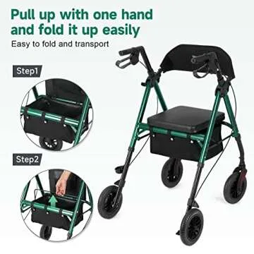 FlyingJoy Rollator Walker Green 8" Large 4 Wheels Rollator Walkers for Seniors with Seat Locking Brakes Adjustable Seat and Arms Aluminum Medical Walker Foldable Removable Back Support 300 lbs