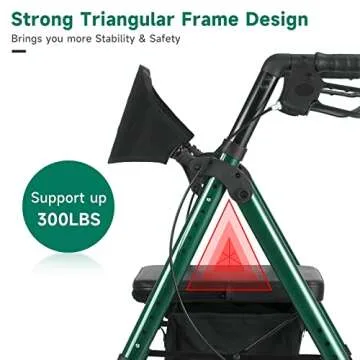 FlyingJoy Rollator Walker Green 8" Large 4 Wheels Rollator Walkers for Seniors with Seat Locking Brakes Adjustable Seat and Arms Aluminum Medical Walker Foldable Removable Back Support 300 lbs