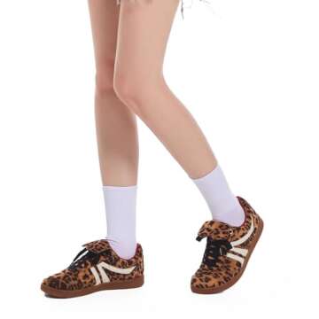Cheetah Leopard Print Sneakers for Women Fashion Comfortable Tennis Shoes Casual Non-Slip Lace-up Lightweight Flat Walking Shoes Leopard Szie 8