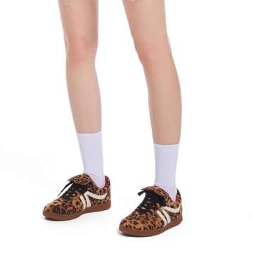 Cheetah Leopard Print Sneakers for Women Fashion Comfortable Tennis Shoes Casual Non-Slip Lace-up Lightweight Flat Walking Shoes Leopard Szie 8