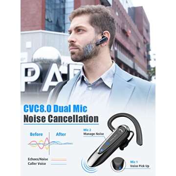 Link Dream Bluetooth Earpiece Wireless CVC8.0 Headset for Cell Phone Dual Mic Noise Canceling Phone ...