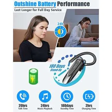 Link Dream Bluetooth Earpiece Wireless CVC8.0 Headset for Cell Phone Dual Mic Noise Canceling Phone Earpiece with Mute Key 20H Talk Time 180 Days Standby for iPhone Android Home Office Driving