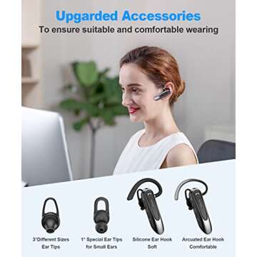 Link Dream Bluetooth Earpiece Wireless CVC8.0 Headset for Cell Phone Dual Mic Noise Canceling Phone Earpiece with Mute Key 20H Talk Time 180 Days Standby for iPhone Android Home Office Driving