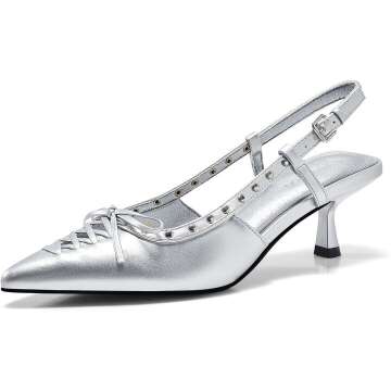 Coutgo Women's Slingback Kitten Heels with Bow – Chic Low Heel Pumps