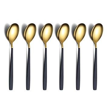 Teaspoons 6 Pieces Black And Gold Plating Coffee Spoons, Homquen 6.3" Modern Design Stainless Steel ...