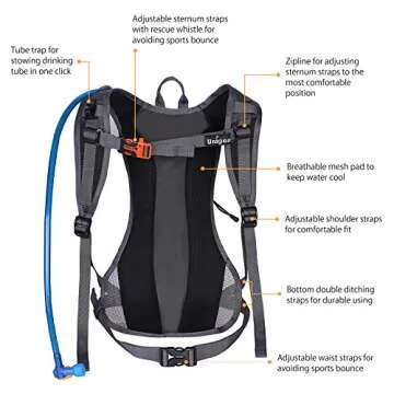 Unigear Hydration Pack Backpack with 70 oz 2L Water Bladder for Running, Hiking, Cycling, Climbing, Camping, Biking (Black)