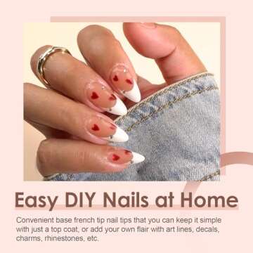 Canvalite French Tip Press on Nails Gel Nail Tips - 300Pcs Pre-Colored Quick and Easy Press on Nails Almond Fake Nails with Designs DIY Nail Extensions, Nude White
