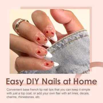 Canvalite French Tip Press on Nails Gel Nail Tips - 300Pcs Pre-Colored Quick and Easy Press on Nails Almond Fake Nails with Designs DIY Nail Extensions, Nude White