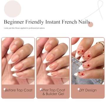 Canvalite French Tip Press on Nails Gel Nail Tips - 300Pcs Pre-Colored Quick and Easy Press on Nails Almond Fake Nails with Designs DIY Nail Extensions, Nude White