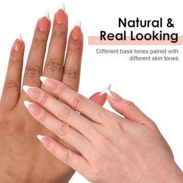 Canvalite French Tip Press on Nails Gel Nail Tips - 300Pcs Pre-Colored Quick and Easy Press on Nails Almond Fake Nails with Designs DIY Nail Extensions, Nude White