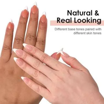 Canvalite French Tip Press on Nails Gel Nail Tips - 300Pcs Pre-Colored Quick and Easy Press on Nails Almond Fake Nails with Designs DIY Nail Extensions, Nude White