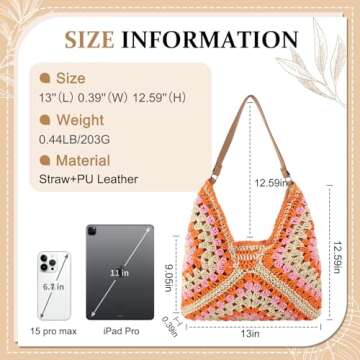 Straw Hobo Beach Bag for Women, Woven Tote Bag Summer Crochet Shoulder Bag Purse with PU Leather Str...