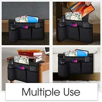 Joywell Bedside Storage Caddy Bedroom Organization Bedside Pocket Caddy Bed Organizer Remote Control Holder 4 Pockets Dorm Insert Mattress for Remote Control, Phone, Magazine, iPad, Tablet, Black