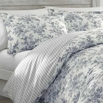 Laura Ashley Home - Twin Comforter Set, Reversible Cotton Bedding, Includes Matching Sham with Bonus Euro Sham & Throw Pillows (Annalise Grey, Twin), Shadow Grey/White