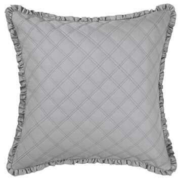 Laura Ashley Home - Twin Comforter Set, Reversible Cotton Bedding, Includes Matching Sham with Bonus Euro Sham & Throw Pillows (Annalise Grey, Twin), Shadow Grey/White