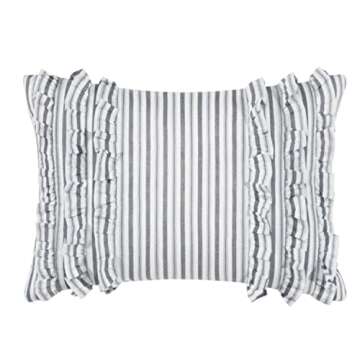 Laura Ashley Home - Twin Comforter Set, Reversible Cotton Bedding, Includes Matching Sham with Bonus Euro Sham & Throw Pillows (Annalise Grey, Twin), Shadow Grey/White