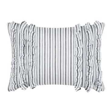 Laura Ashley Home - Twin Comforter Set, Reversible Cotton Bedding, Includes Matching Sham with Bonus Euro Sham & Throw Pillows (Annalise Grey, Twin), Shadow Grey/White