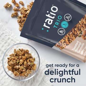 Ratio Trio Toasted Almond Granola Cereal, 1g Sugar, Keto Friendly, 8 oz Resealable Cereal Bag