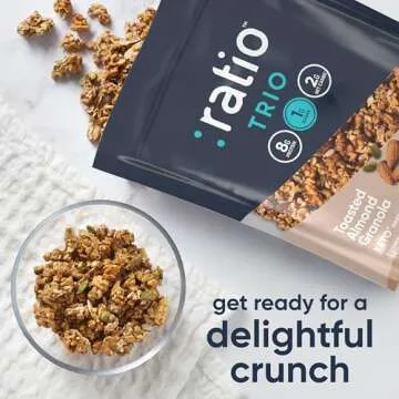 Ratio Trio Toasted Almond Granola Cereal, 1g Sugar, Keto Friendly, 8 oz Resealable Cereal Bag