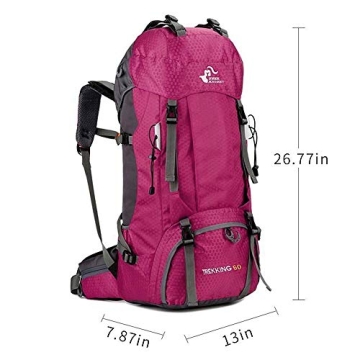 Bseash 60L Waterproof Hiking Backpack with Rain Cover