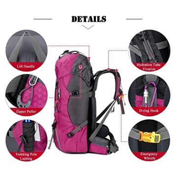 Bseash 60L Waterproof Hiking Backpack with Rain Cover