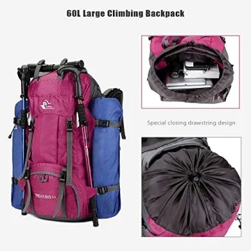 Bseash 60L Waterproof Hiking Backpack with Rain Cover