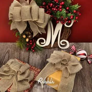 Ribbli Burlap Wired Ribbon,2-1/2 Inch x 10 Yard,Natural,Solid Wired Edge Ribbon for Big Bow,Wreath,Tree Decoration,Outdoor Decoration