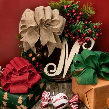 Ribbli Burlap Wired Ribbon,2-1/2 Inch x 10 Yard,Natural,Solid Wired Edge Ribbon for Big Bow,Wreath,Tree Decoration,Outdoor Decoration