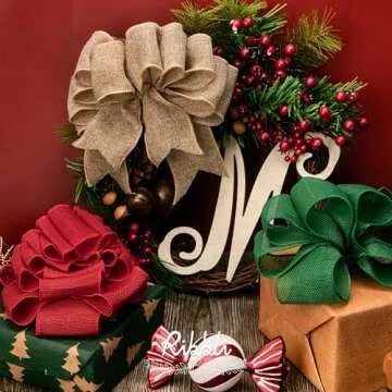 Ribbli Burlap Wired Ribbon,2-1/2 Inch x 10 Yard,Natural,Solid Wired Edge Ribbon for Big Bow,Wreath,Tree Decoration,Outdoor Decoration