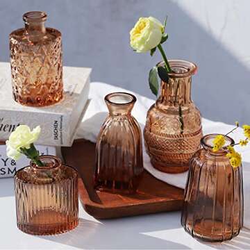 Amber Glass Bud Vases -Set of 20 for Flowers, Small Amber Bud Vases in Bulk for Centerpieces Decor, Mini Glass Set for Home Table Decorations