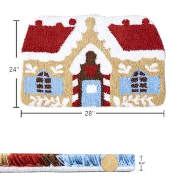Estmy Cute Gingerbread House Christmas Rug for Bathroom Kitchen Decorations Festive Seasonal Holiday...