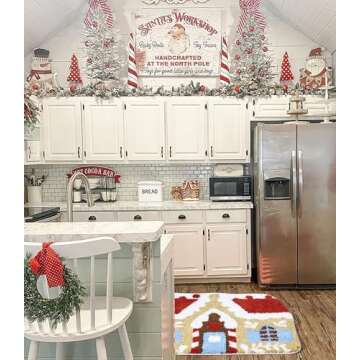 Estmy Cute Gingerbread House Christmas Rug for Bathroom Kitchen Decorations Festive Seasonal Holiday Sweet Candyland Bedroom Accent Rugs, Non-Slip Plush 24''W x 31''L Indoor Rugs