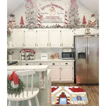 Estmy Cute Gingerbread House Christmas Rug for Bathroom Kitchen Decorations Festive Seasonal Holiday Sweet Candyland Bedroom Accent Rugs, Non-Slip Plush 24''W x 31''L Indoor Rugs