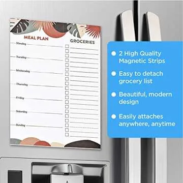 TIOKVIOP Magnetic Grocery Pad with Meal Planner List (7x10 Inches, 60 Sheets Per Pad, 100 GSM) by Form + Function (Modern Monstera Design)