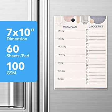 TIOKVIOP Magnetic Grocery Pad with Meal Planner List (7x10 Inches, 60 Sheets Per Pad, 100 GSM) by Form + Function (Modern Monstera Design)