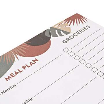 TIOKVIOP Magnetic Grocery Pad with Meal Planner List (7x10 Inches, 60 Sheets Per Pad, 100 GSM) by Form + Function (Modern Monstera Design)