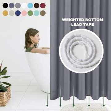 Biscaynebay Hotel Quality Fabric Shower Curtain Liner 72 Inch by 72 Inch, Dark Grey Water Resistant ...