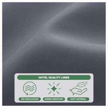 Biscaynebay Hotel Quality Fabric Shower Curtain Liner 72 Inch by 72 Inch, Dark Grey Water Resistant Bathroom Curtains Liners, Rust Resistant Grommets Top Weighted Bottom Hem Machine Washable