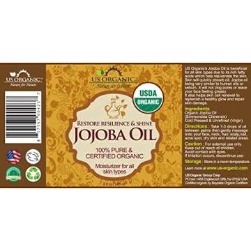 US Organic Jojoba Oil, USDA Certified Organic,100% Pure & Natural, Cold Pressed Virgin, Unrefined, Haxane Free, Sourced from Middle East directly (Large (8oz, 240ml))