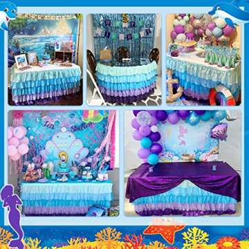 Besutolife Mermaid Table Skirt 6ft Mermaid Tablecloth for Rectangle Tables Baby Shower Gender Reveal...