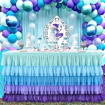 Besutolife Mermaid Table Skirt 6ft Mermaid Tablecloth for Rectangle Tables Baby Shower Gender Reveal Mermaid Birthday Party Decorations