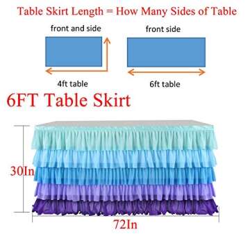 Besutolife Mermaid Table Skirt 6ft Mermaid Tablecloth for Rectangle Tables Baby Shower Gender Reveal Mermaid Birthday Party Decorations