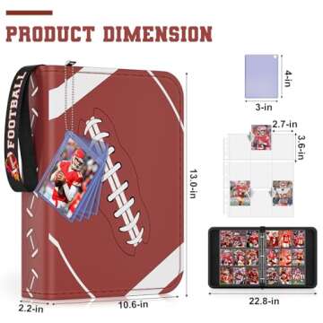Mlikero 720 Pockets Football Card Binder, Sports Card Binder with Card Display Design, Premium Football Card Holder with Football Wristband Fit for Football Cards 2024
