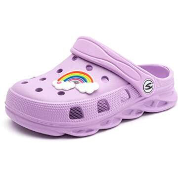 HOBIBEAR Girls Classic Graphic Toddler Garden Clogs Slip on Water Shoes (Purple-Size 7 Toddler)