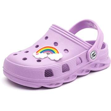 HOBIBEAR Girls Classic Graphic Toddler Garden Clogs Slip on Water Shoes (Purple-Size 7 Toddler)