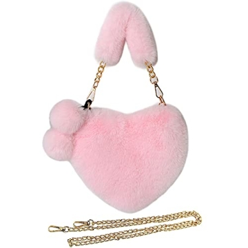 Rejolly Furry Purse for Girls Heart Shaped Fluffy Faux Fur Y2K Aesthetic Handbag for Women Soft Smal...
