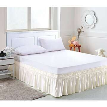 MEILA Wrap Around Bed Skirt Three Fabric Sides Elastic Dust Ruffled 16 Inch Tailored Drop,Easy to In...